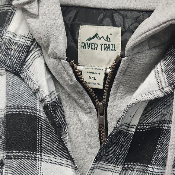 NWT River Trail Men's Black and White Plaid Hooded Jacket. Size 2XL. MSRP $88. - Picture 3 of 5